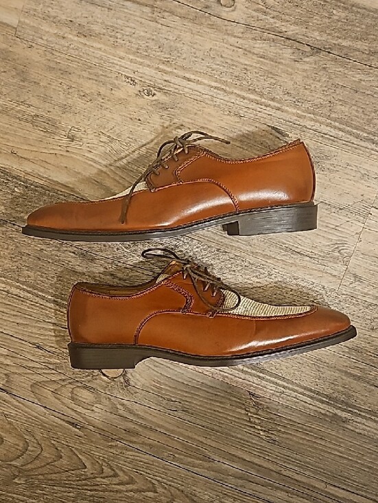Bolano Men’s Brown Leather & Cream Woven Derby Shoes main image 6